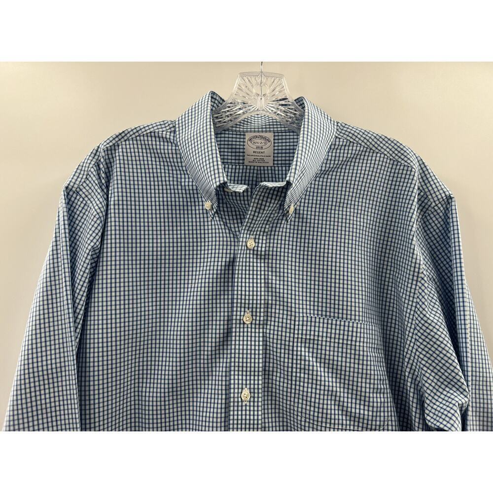 Brooks Brothers Men’s Long Sleeve Regent Button Up Check Shirt No Iron Size 16.5 - Picture 2 of 8